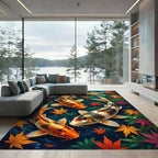 Golden Koi Fish with Autumn Leaves Rug