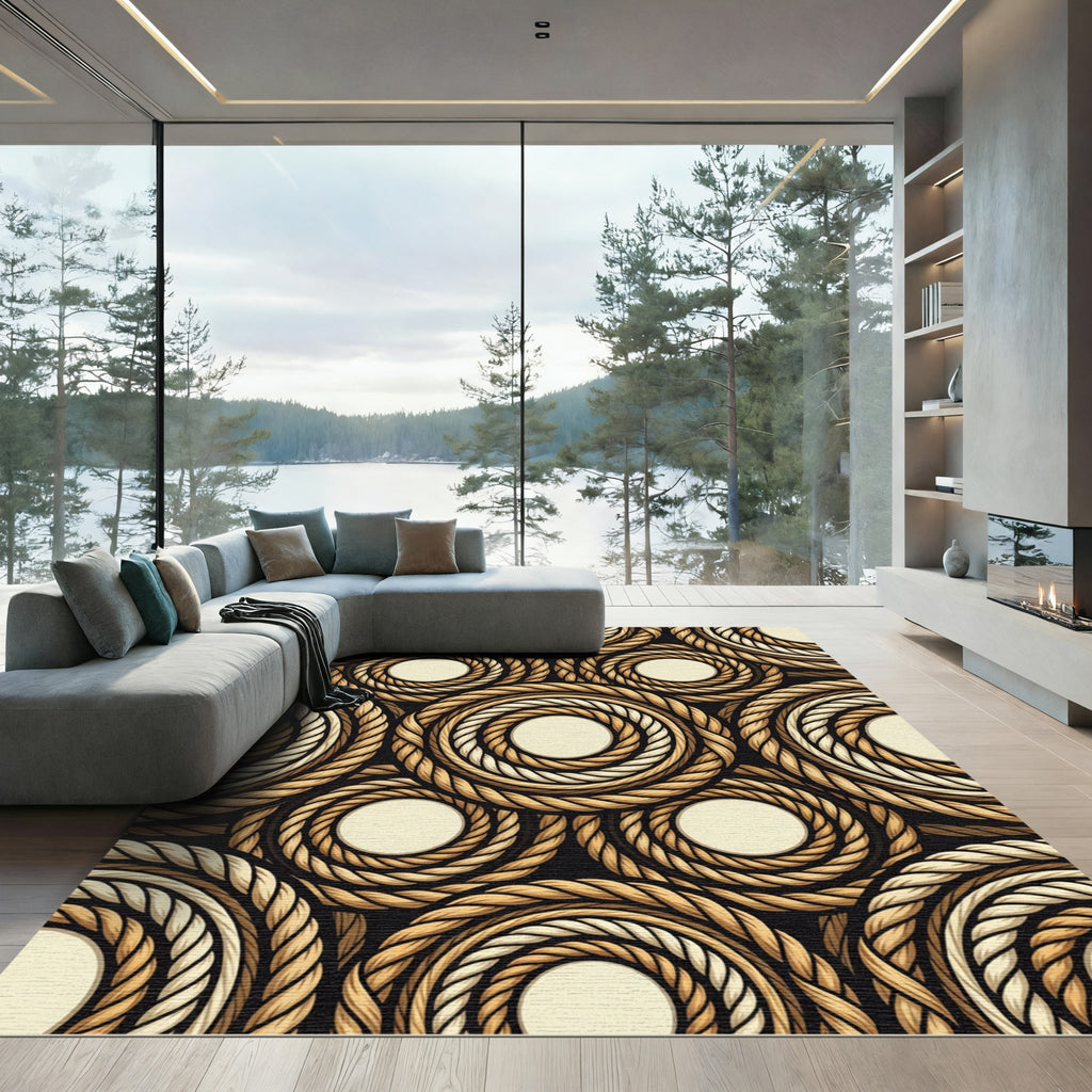Rustic Braided Rope Circles Rug