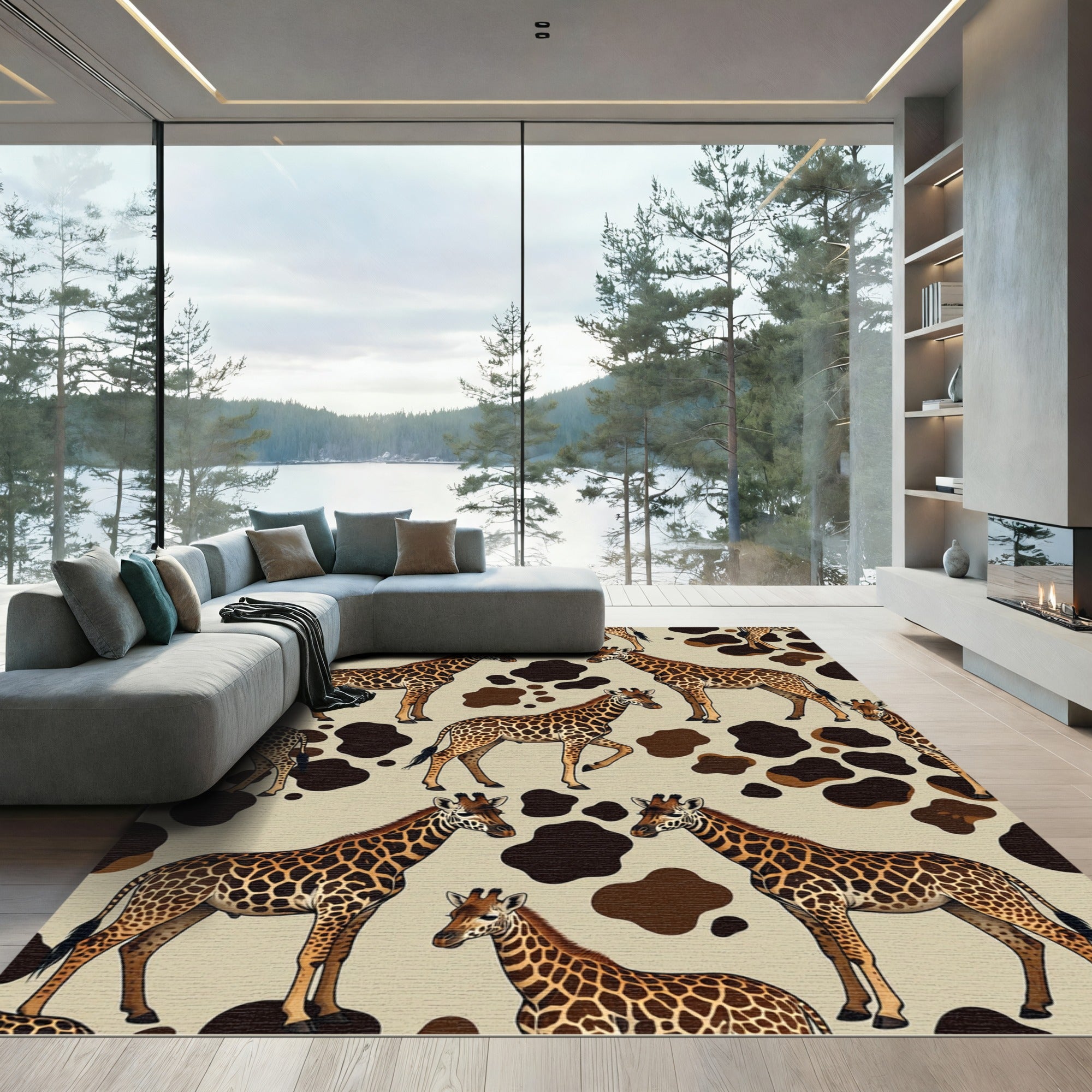 Brown Giraffe Safari Pattern Rug