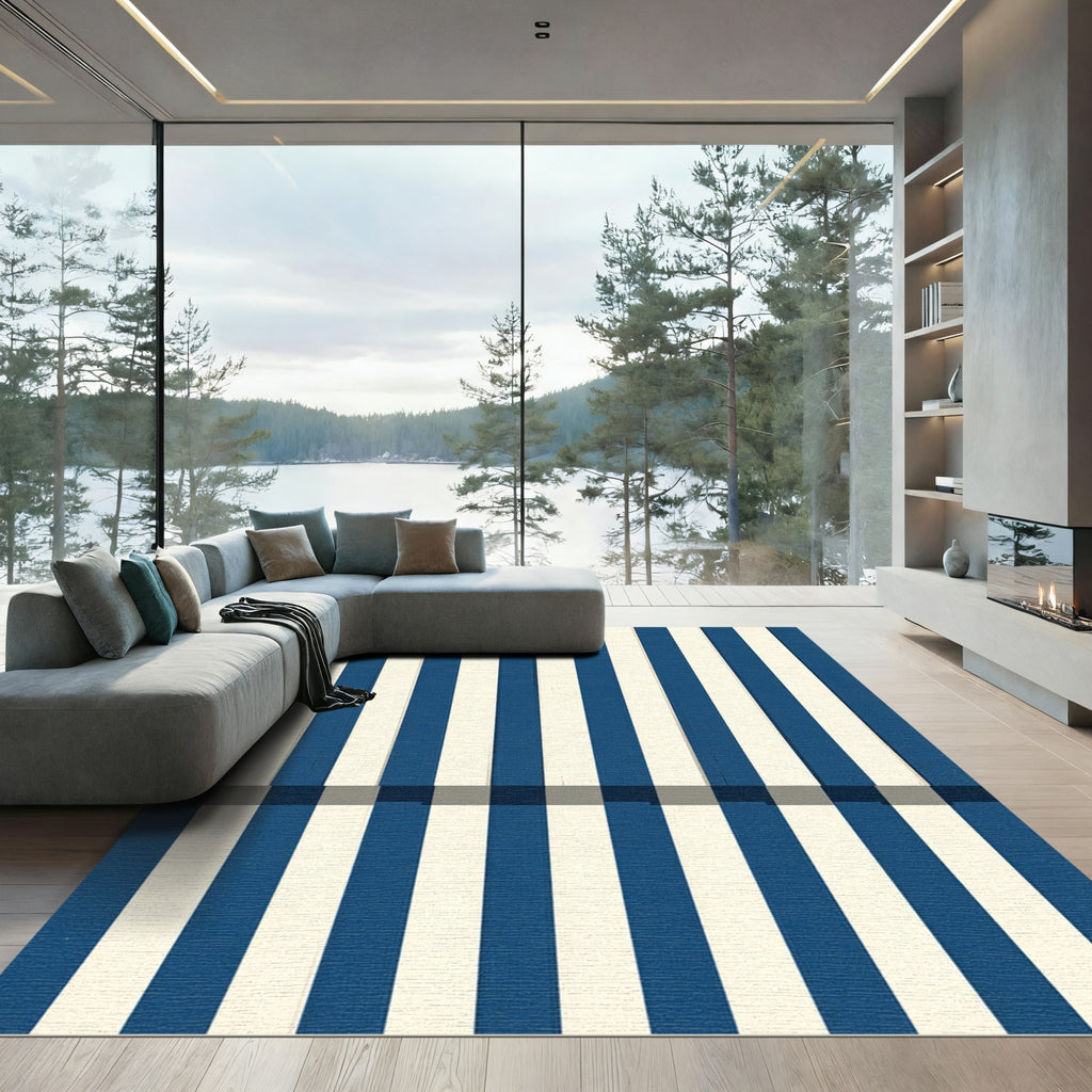 Classic Blue White Vertical Stripe Rug