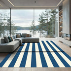 Classic Blue White Vertical Stripe Rug