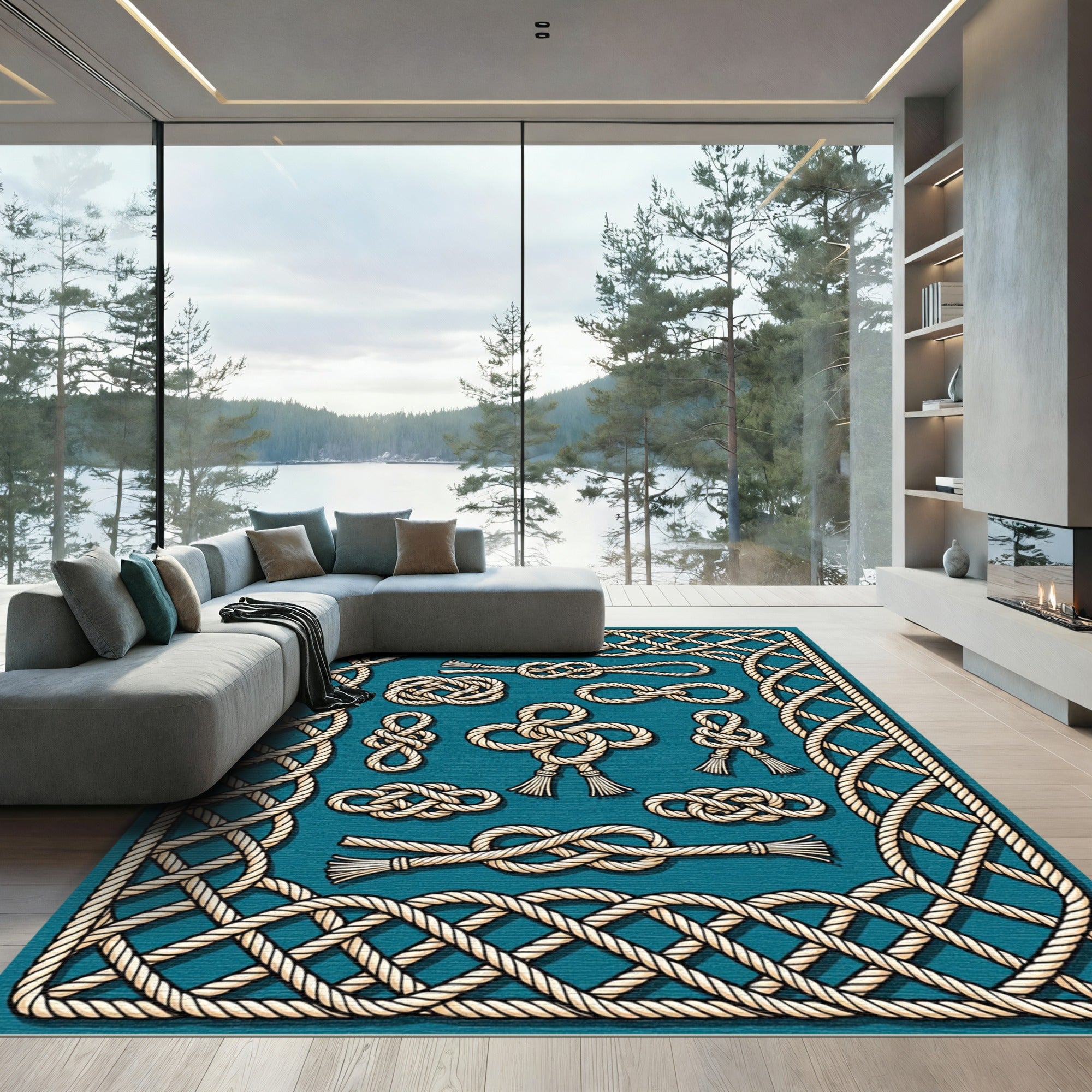 Nautical Knots Cream Border Rug