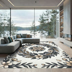 Cream Blossom Wheatreath Botanical Frame Rug