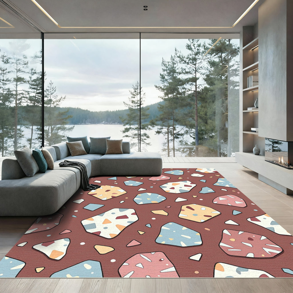 Modern Earthy Terrazzo Shape Mosaic Rug