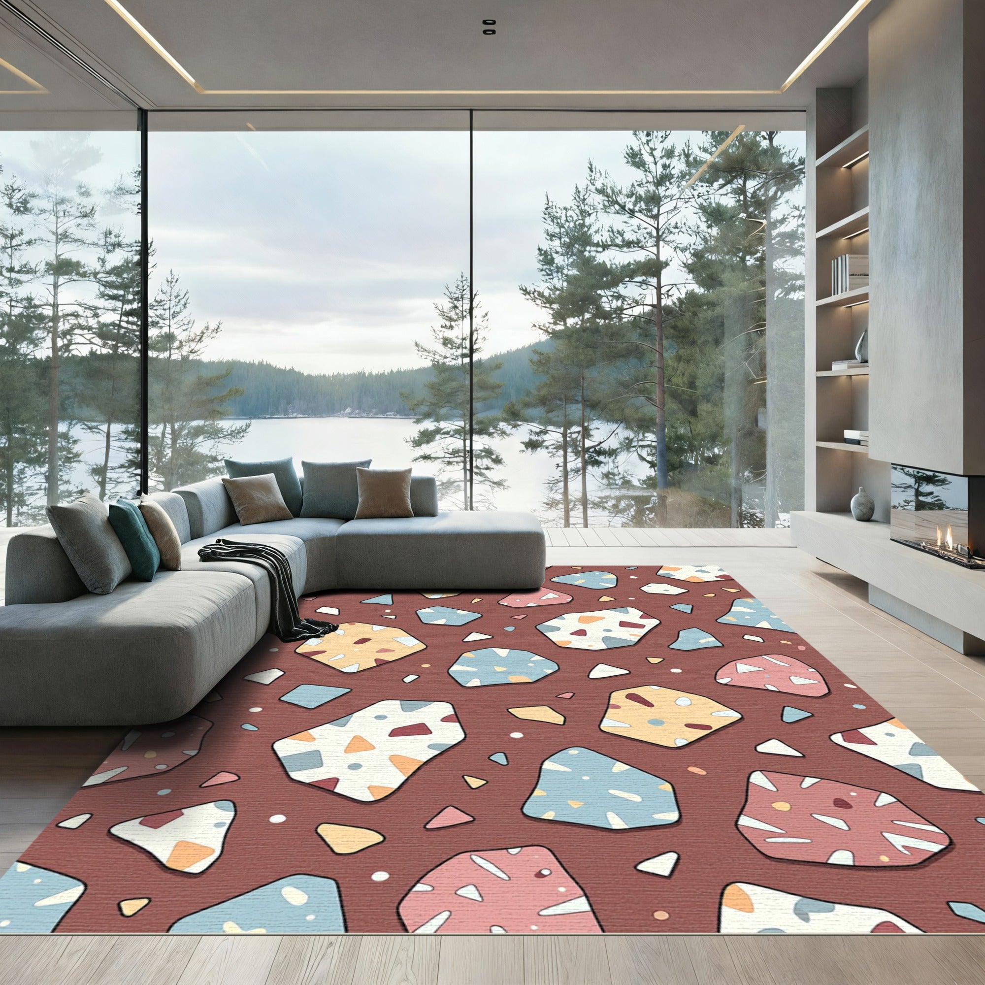 Modern Earthy Terrazzo Shape Mosaic Rug