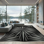 Monochrome Silver Radiant Starburst Art Rug