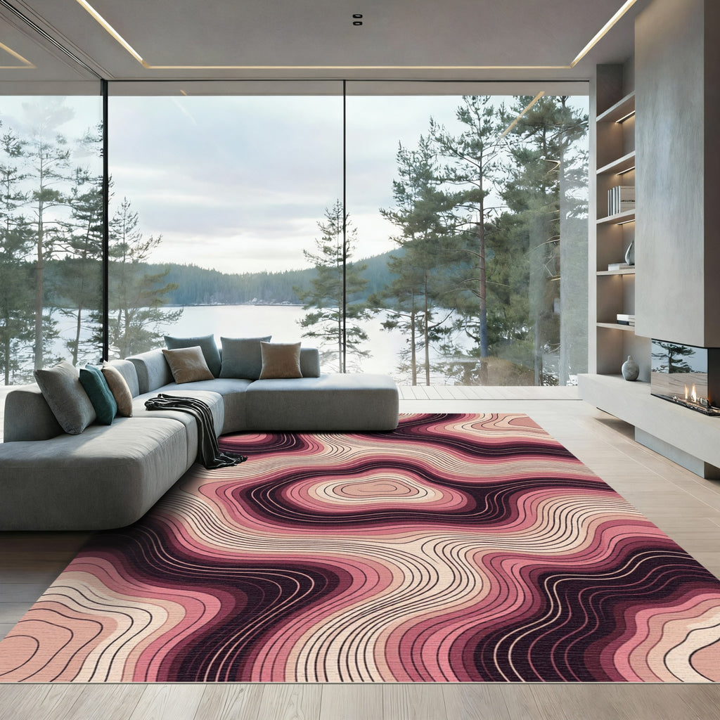 Rose Pink Contour Topographic Waves Rug