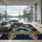 Gilded Gothic Arch Navy Floral Scroll Rug