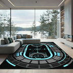Futuristic Neon Blue Athletic Stadium Arena Rug