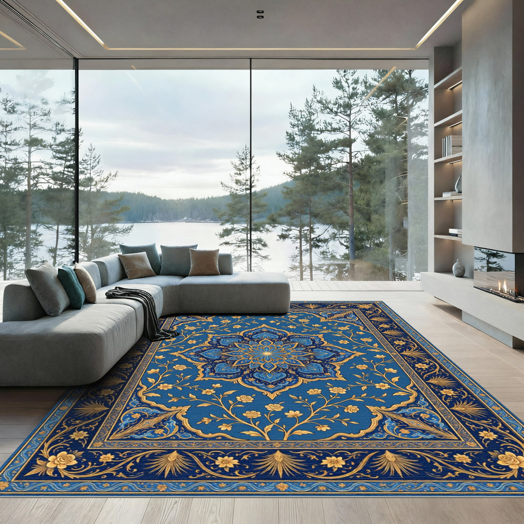 Ornate Cobalt Floral Medallion Blossom Rug
