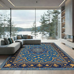 Ornate Cobalt Floral Medallion Blossom Rug