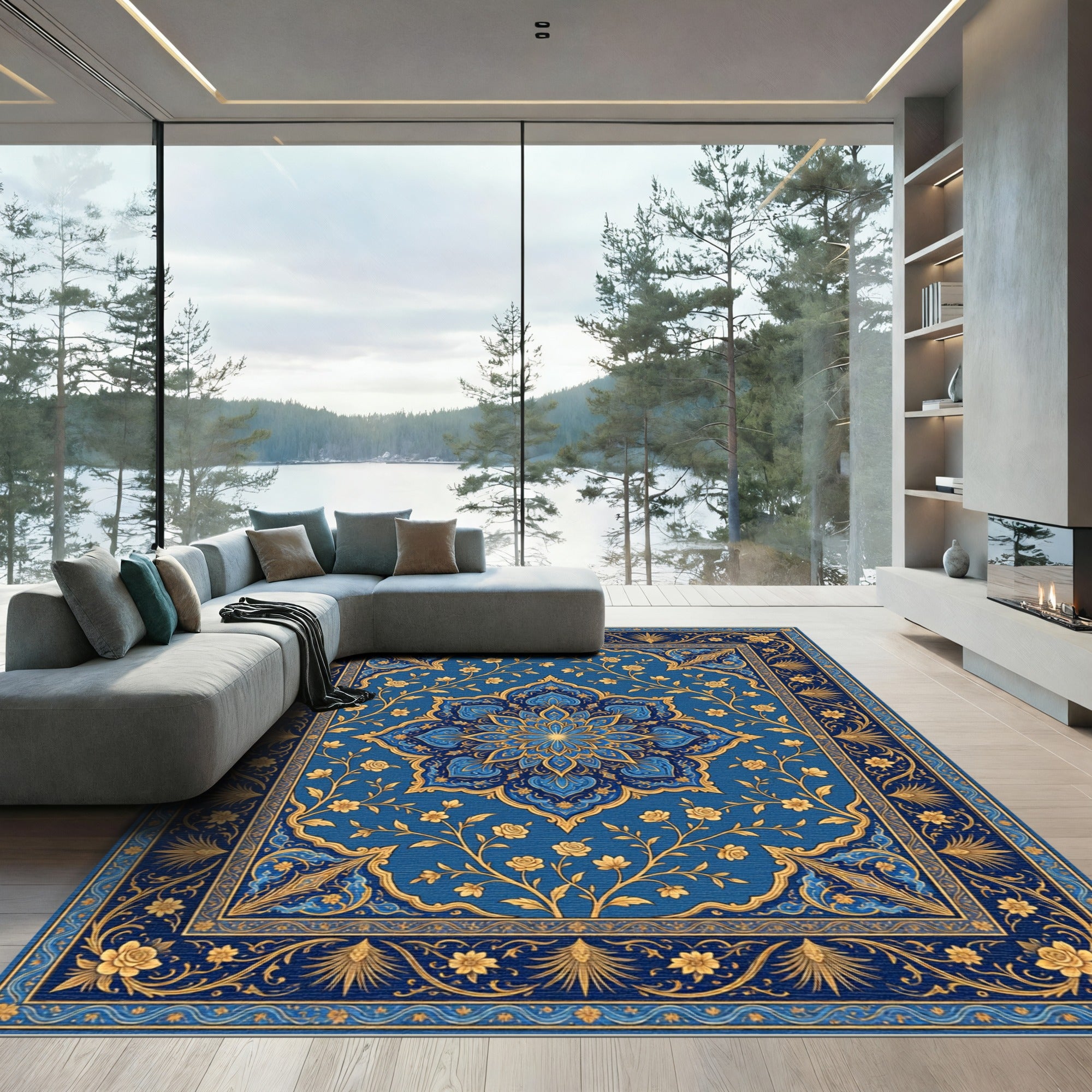 Ornate Cobalt Floral Medallion Blossom Rug
