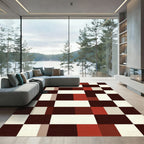 Modern Red Tan Geometric Blocks Rug