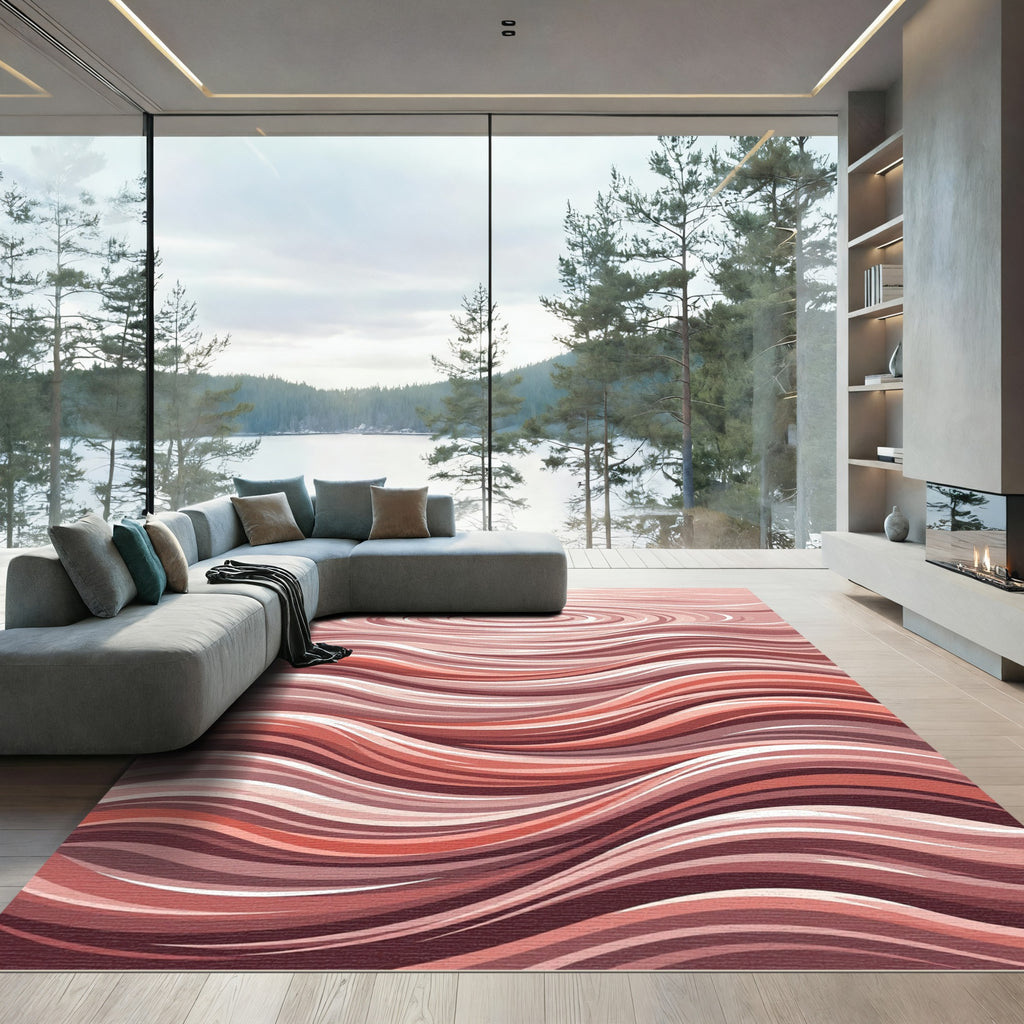 Blush Coral Wavy Stripes Rug