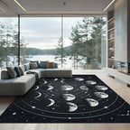 Celestial Monochrome Moon Phase Map Rug