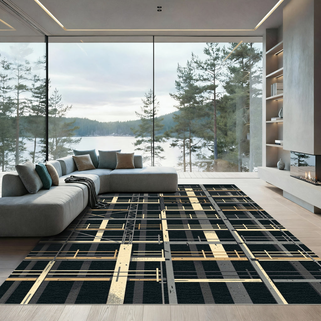 Abstract Industrial Skyscraper Construction Grid Rug