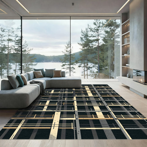 Abstract Industrial Skyscraper Construction Grid Rug