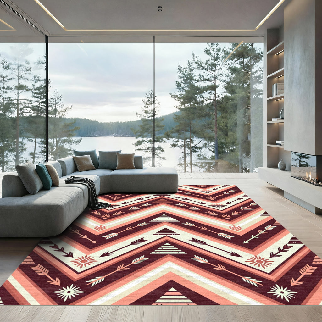 Crimson Arrow Tribal Chevron Rug