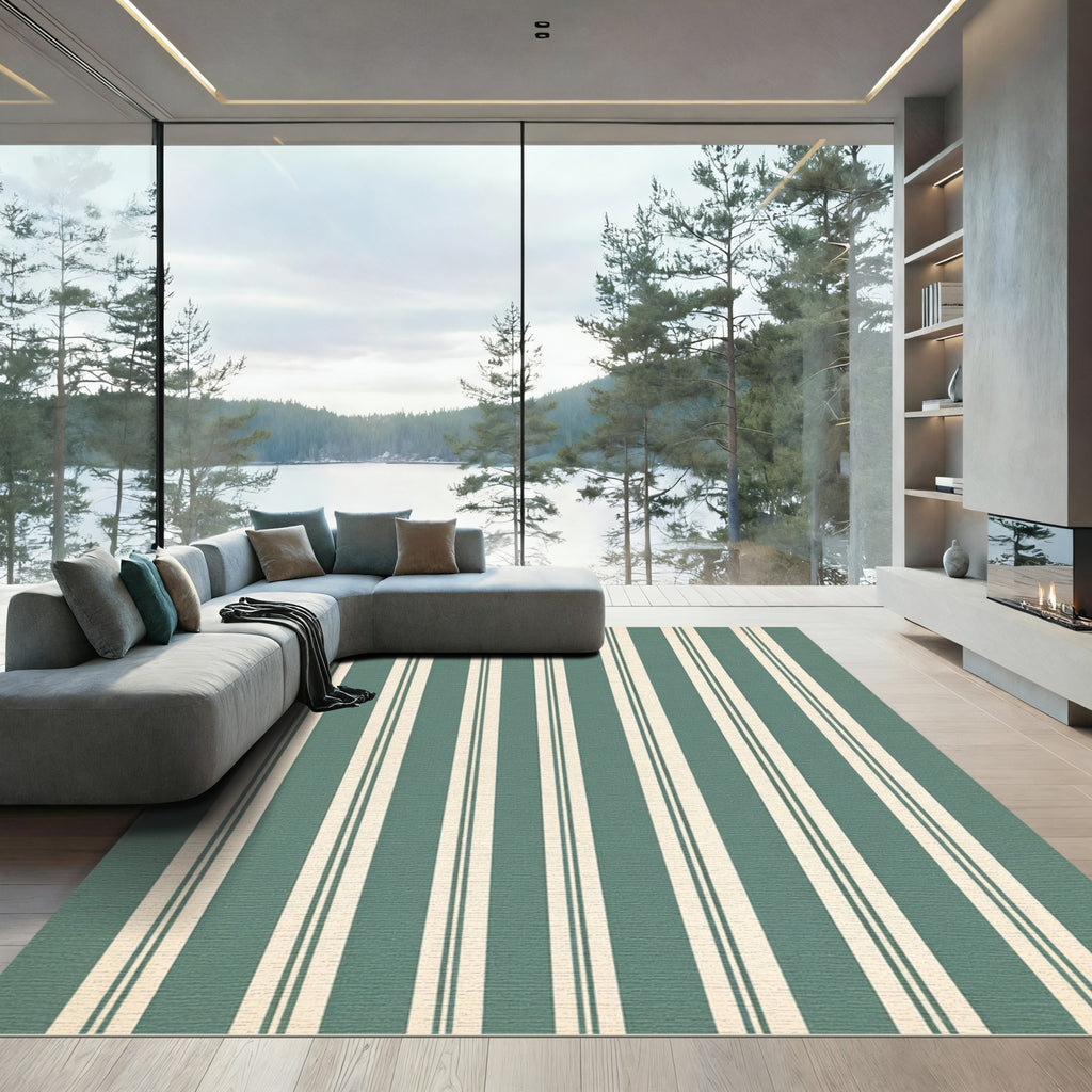 Classic Teal Cream Stripe Rug