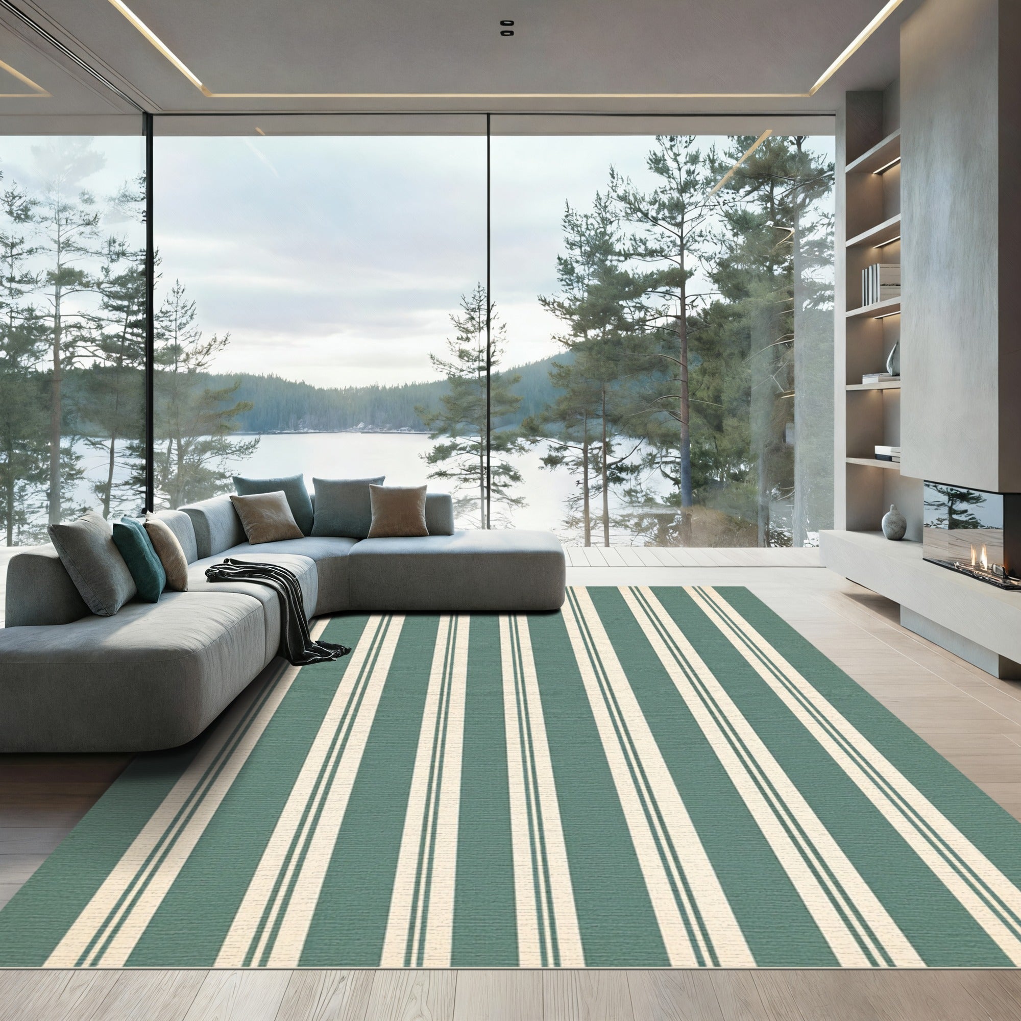Classic Teal Cream Stripe Rug