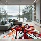 Abstract Crimson Liquid Flow and Feathers Rug