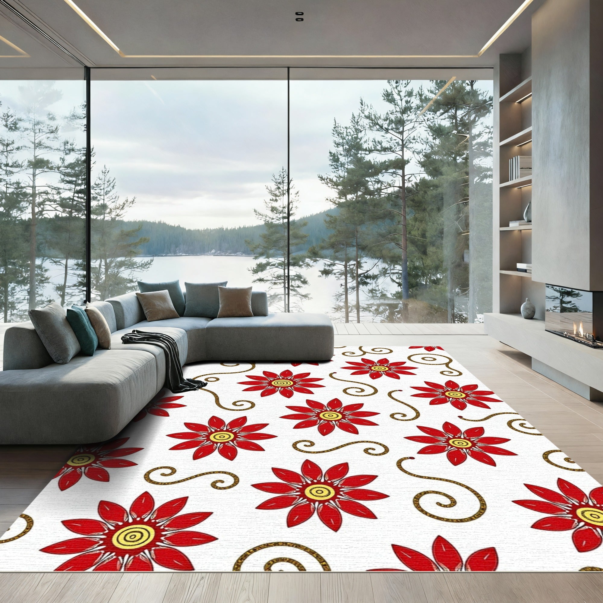 Red Yellow Floral Swirl Harmony Rug