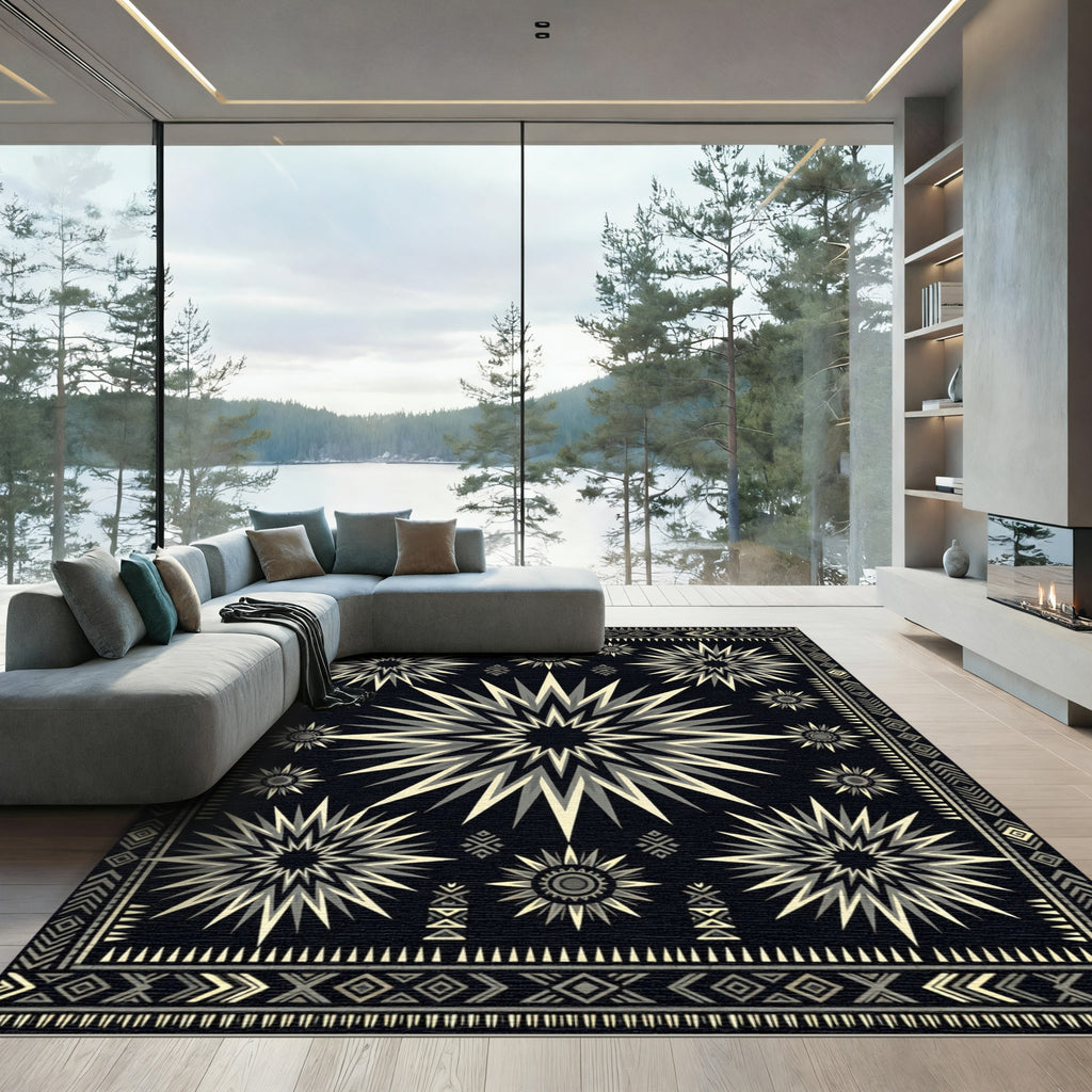 Monochromatic Sunburst Geometric Tribal Rug