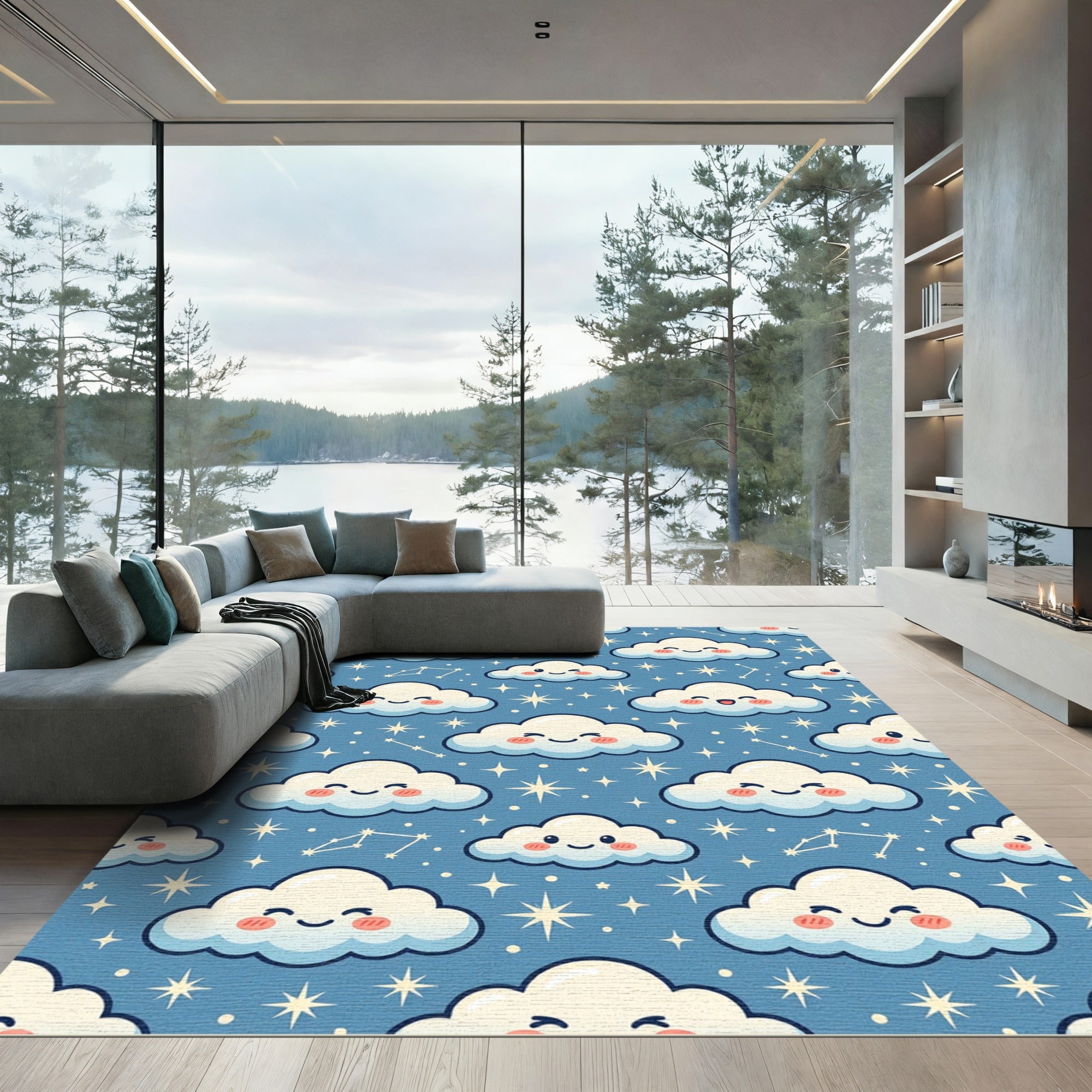 Cheerful Starry Sky Cloud Celestial Rug