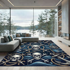 Navy Nautical Skull and Anchor Motif Rug