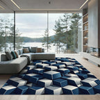 Modern Navy Indigo Isometric Cube Geometric Rug