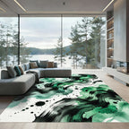 Emerald Swirl Abstract Ink Wash Rug