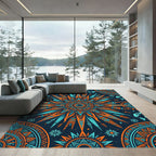 Radiant Orange and Teal Sun Mandala Rug