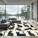 Whimsical Scattered Black Cat Illustration Rug