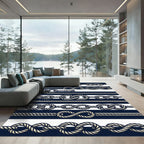 Nautical Navy White Rope Knot Border Rug