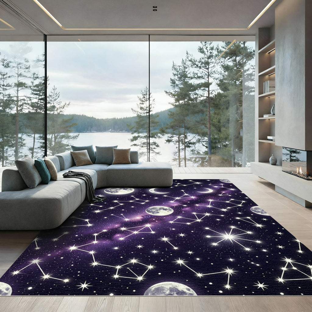 Celestial Moon and Starry Night Sky Rug