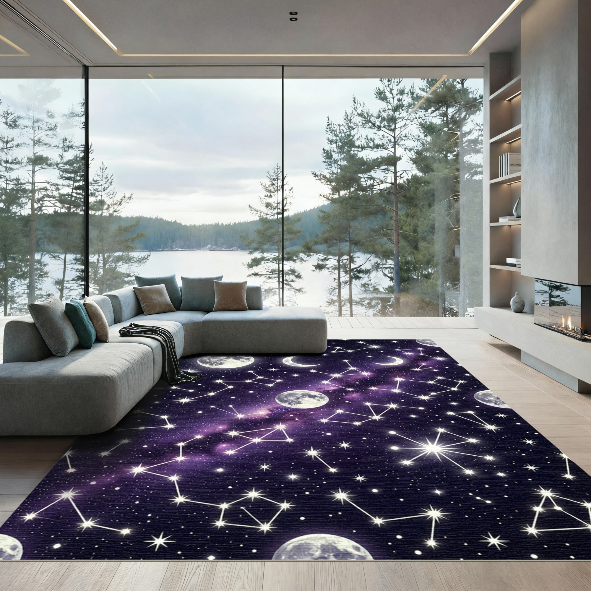 Celestial Moon and Starry Night Sky Rug