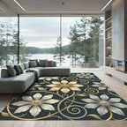 Cream And Gold Floral Vine Rug