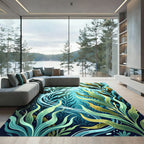 Serene Blue Underwater Kelp Forest Rug