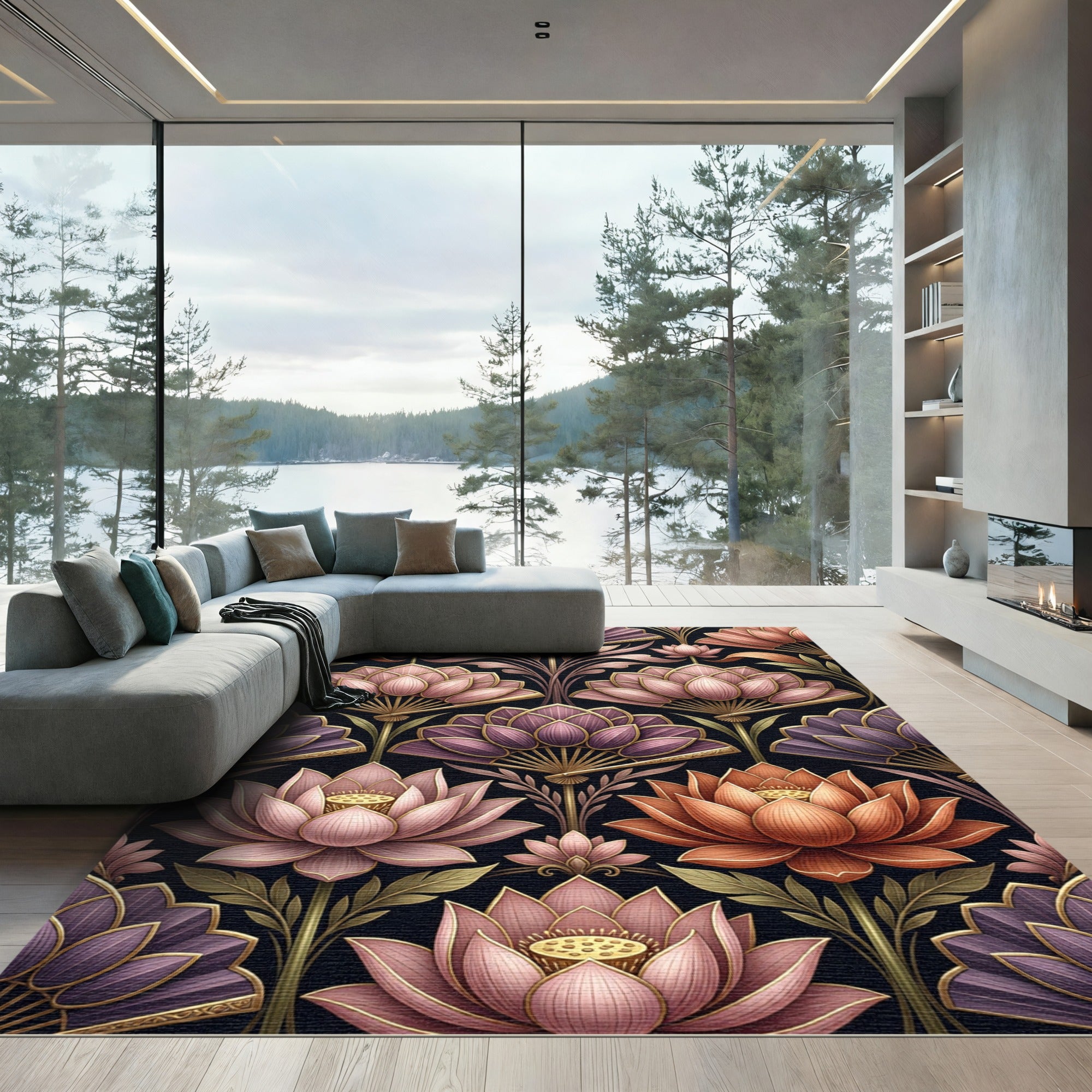 Art Nouveau Lotus Fan Arrangement Rug
