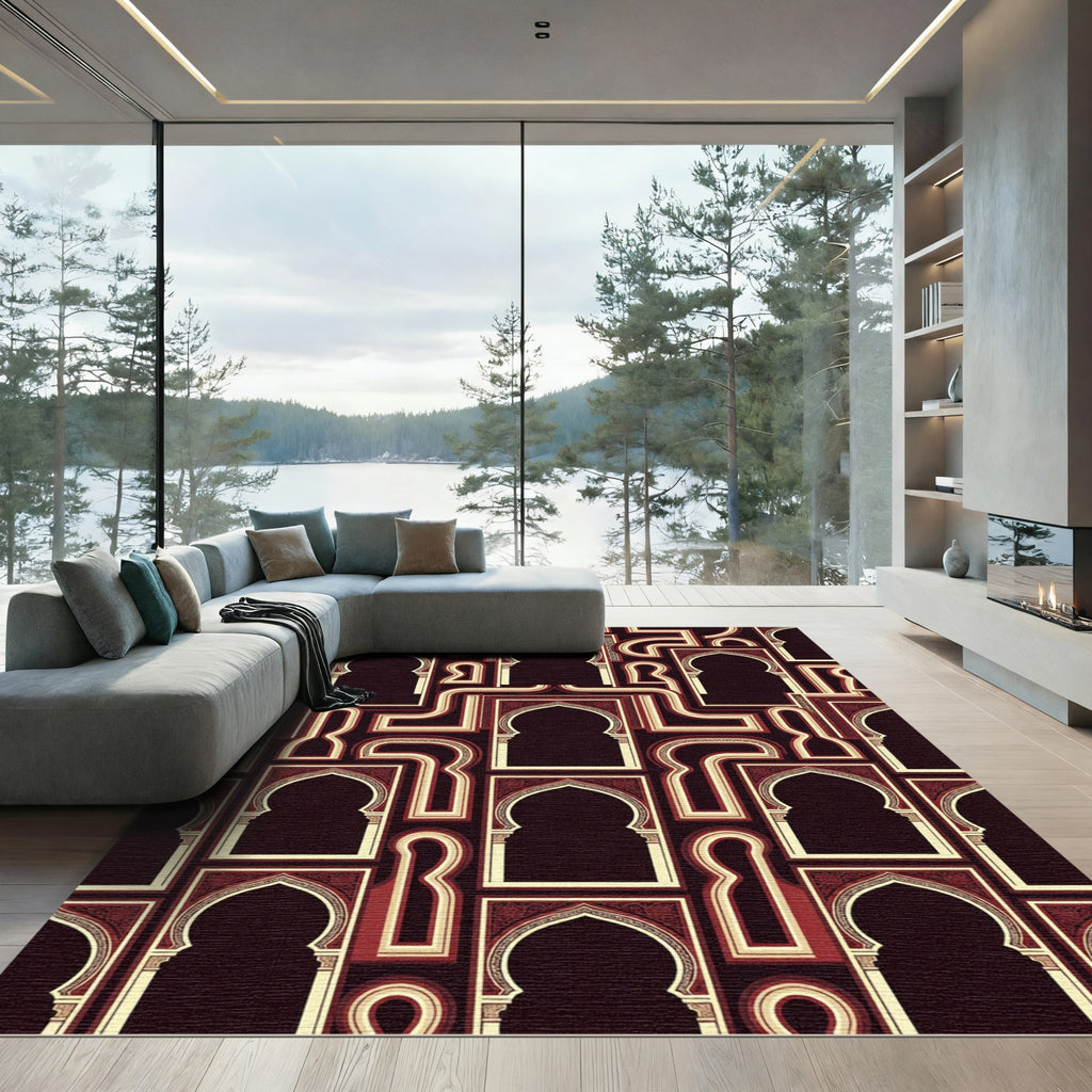 Maroon Geometric Arch Medallion Rug
