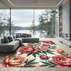 Coral Pink Peony Garden Ensemble Rug