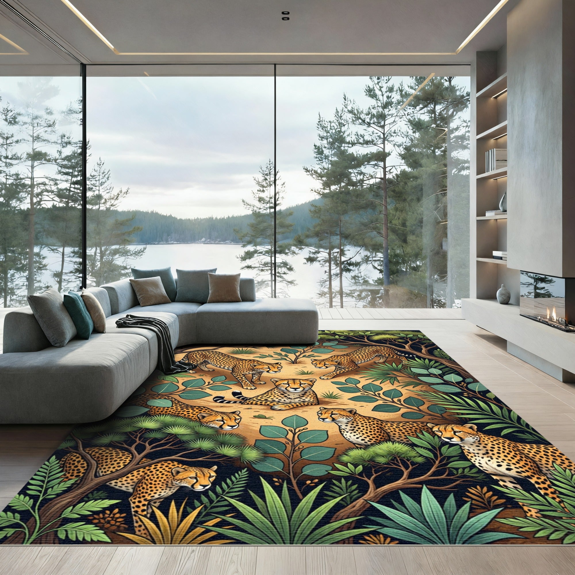 Vibrant Safari Cheetah Jungle Landscape Rug