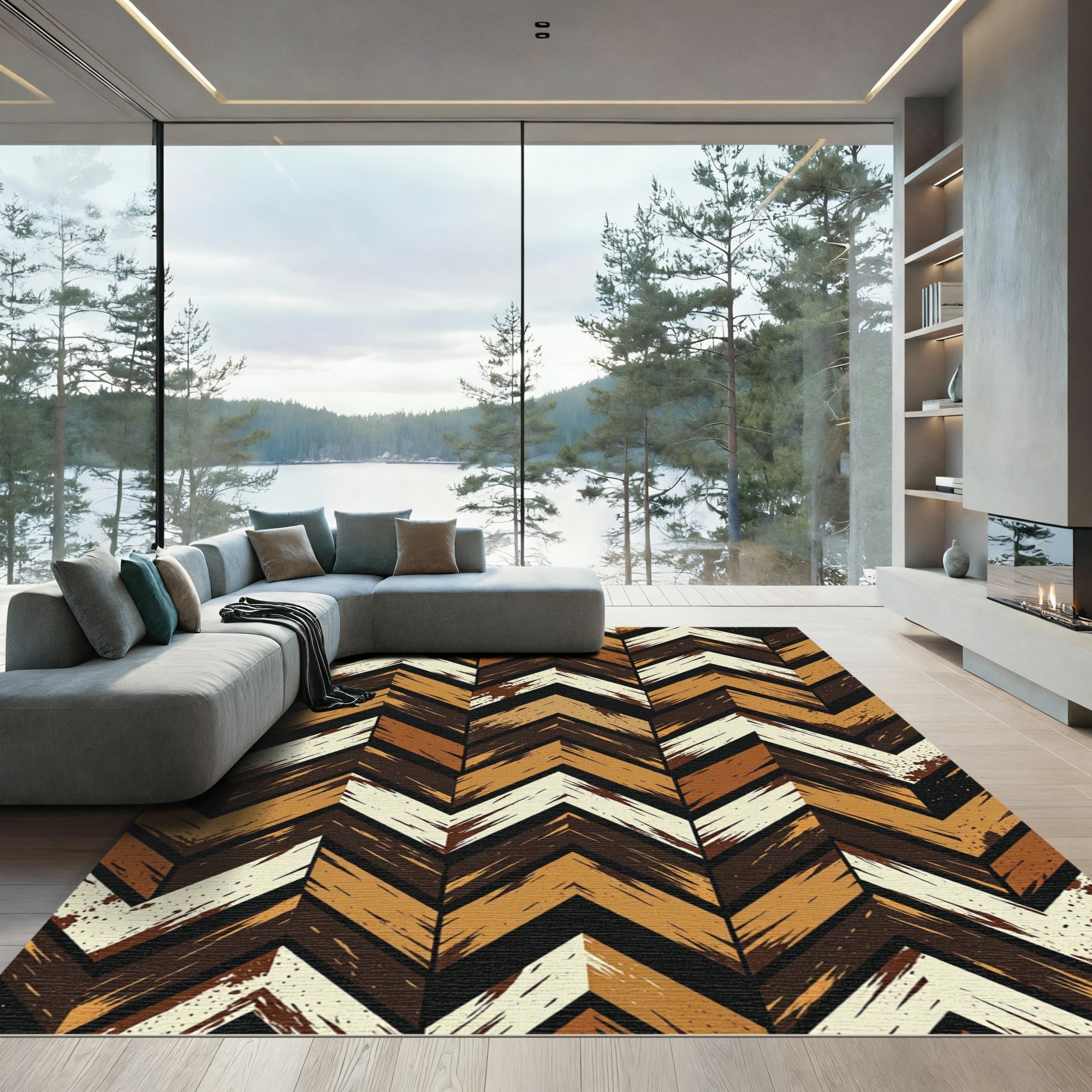 Earthy Chevron Wood Grain Stripe Rug