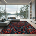 Red Gray Black Heart Scrollwork Rug