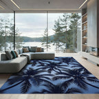 Deep Blue Palm Frond Canopy Rug