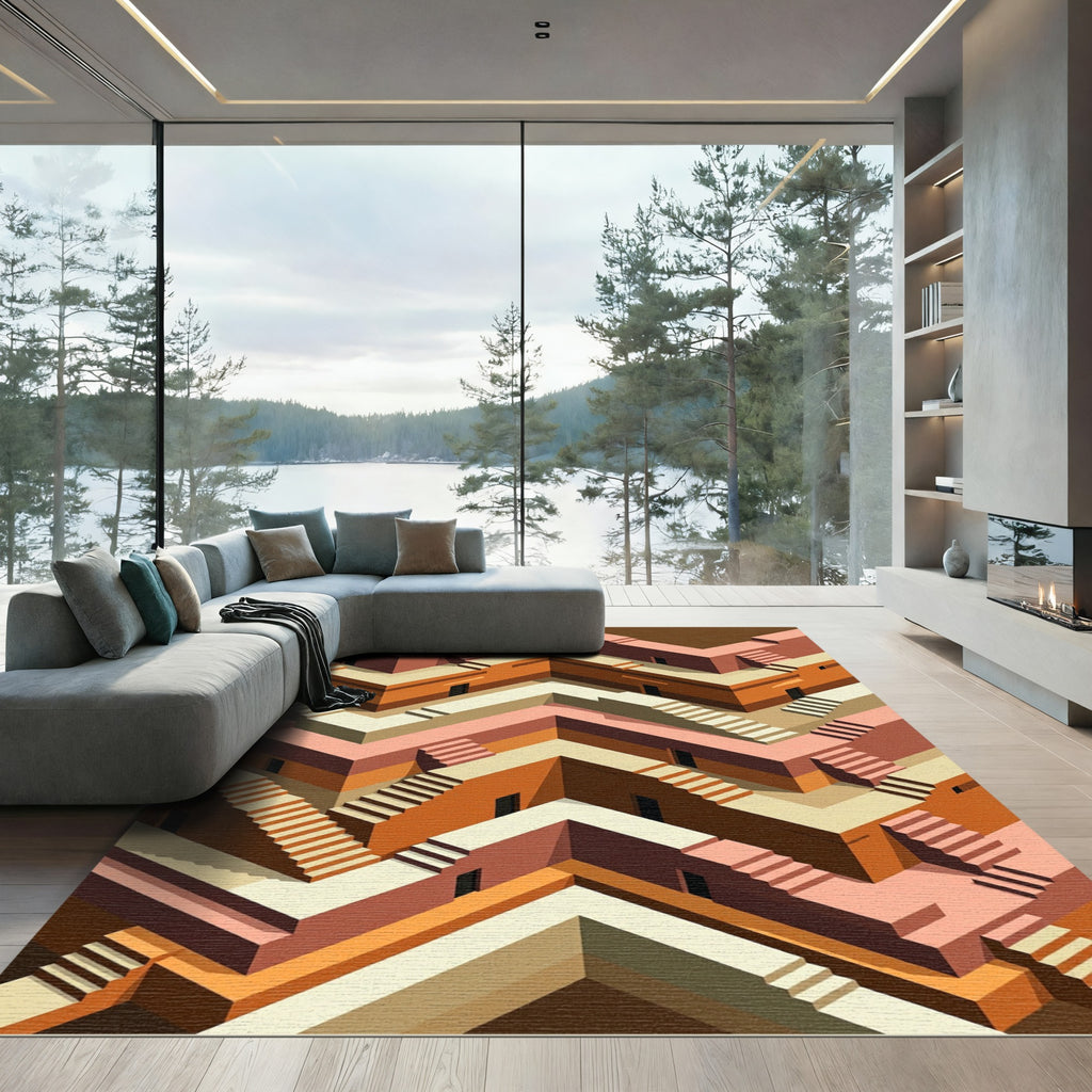Terracotta Pink Isometric Structure Rug
