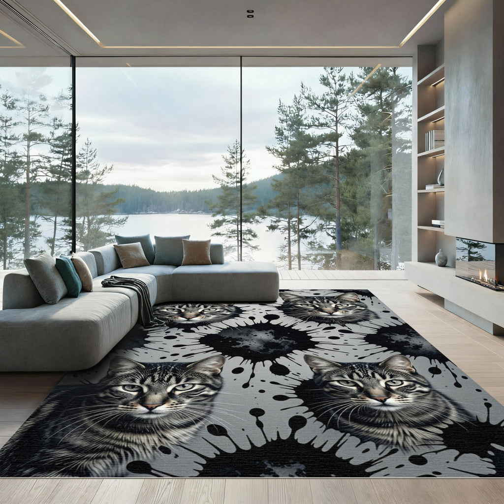 Tabby Cat Ink Splatter Collage Rug