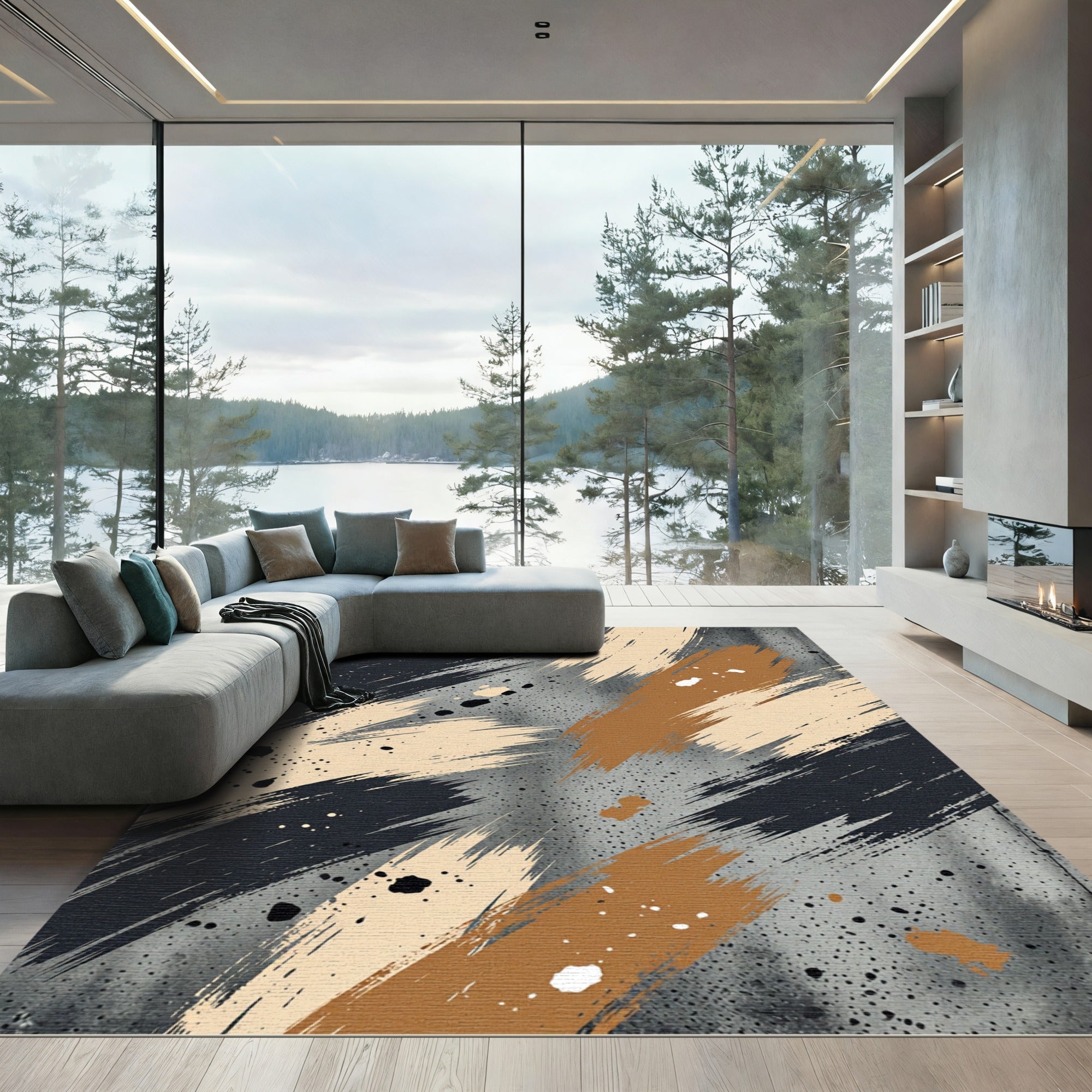 Broad Strokes Ochre Black Cream Rug