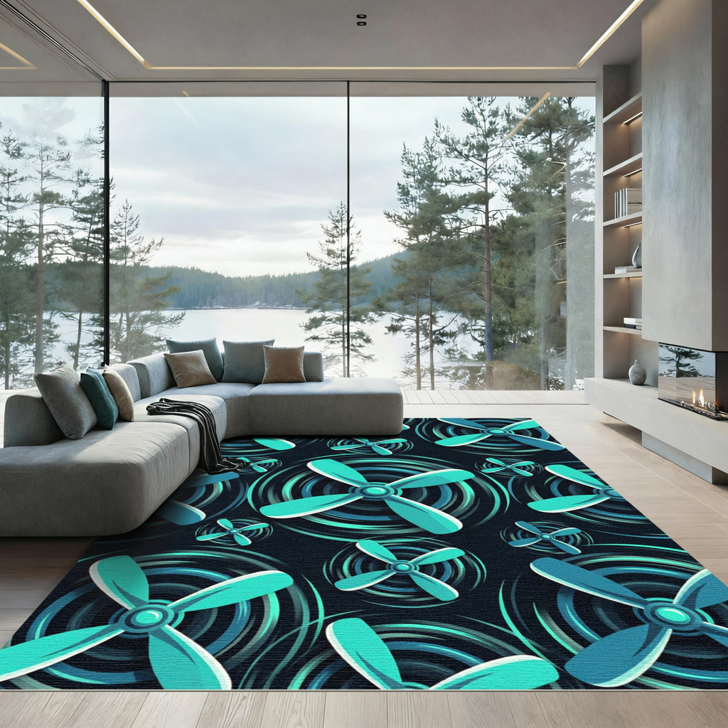 Teal Propeller Swirl Repeat Rug