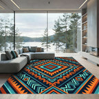 Bold Teal Orange Geometric Diamond Rug
